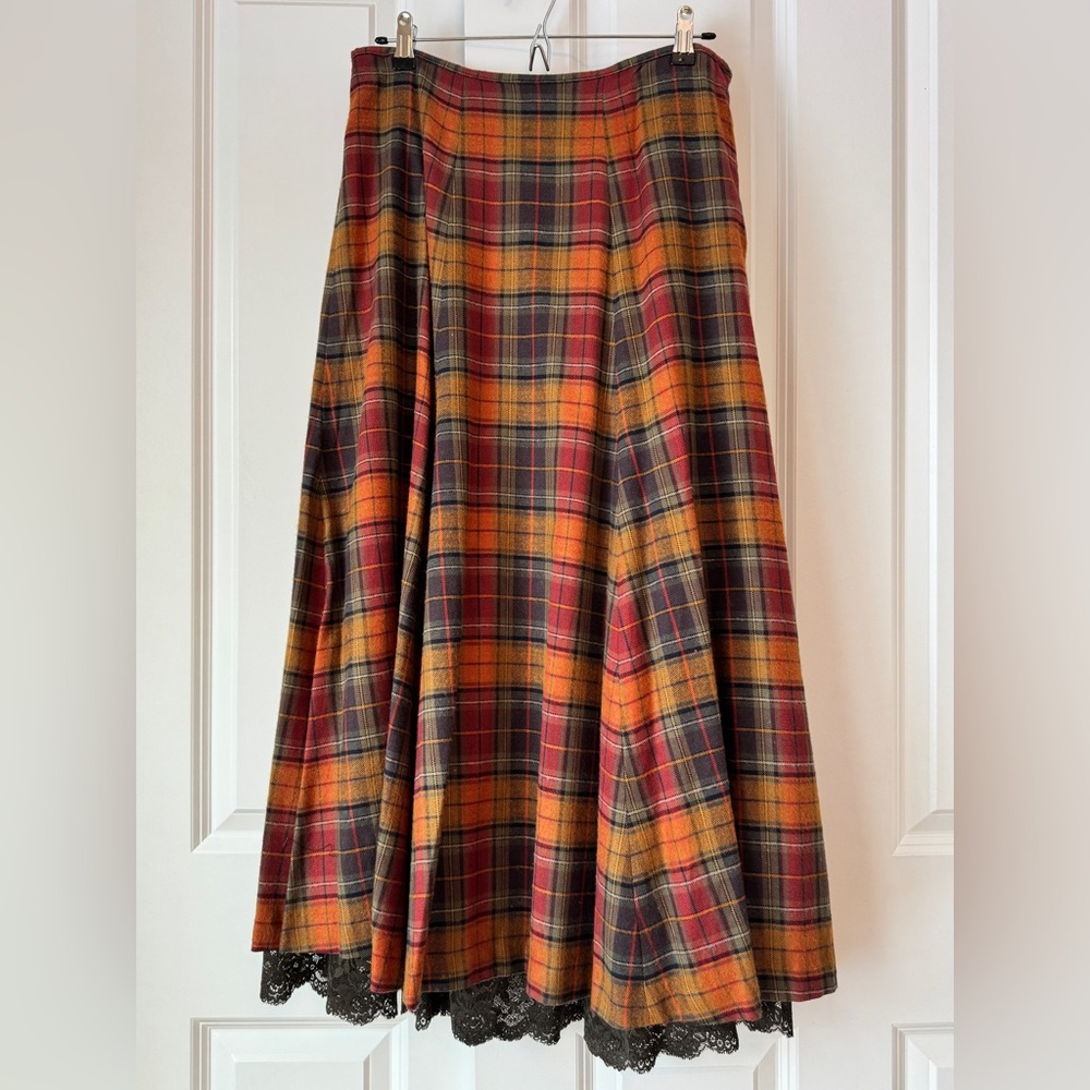 J. Peterman Plaid A-Line Skirt - Red and Yellow